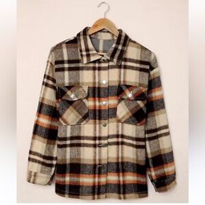 Plaid Flannel Shacket - Brown and Cream